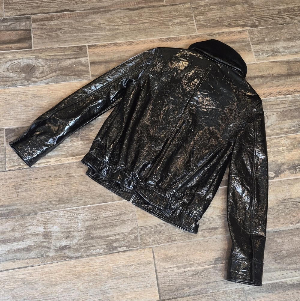 7 For All Mankind Genuine Patent Leather Full-Zip Fur Collar Jacket, S, $695 - Picture 9 of 15